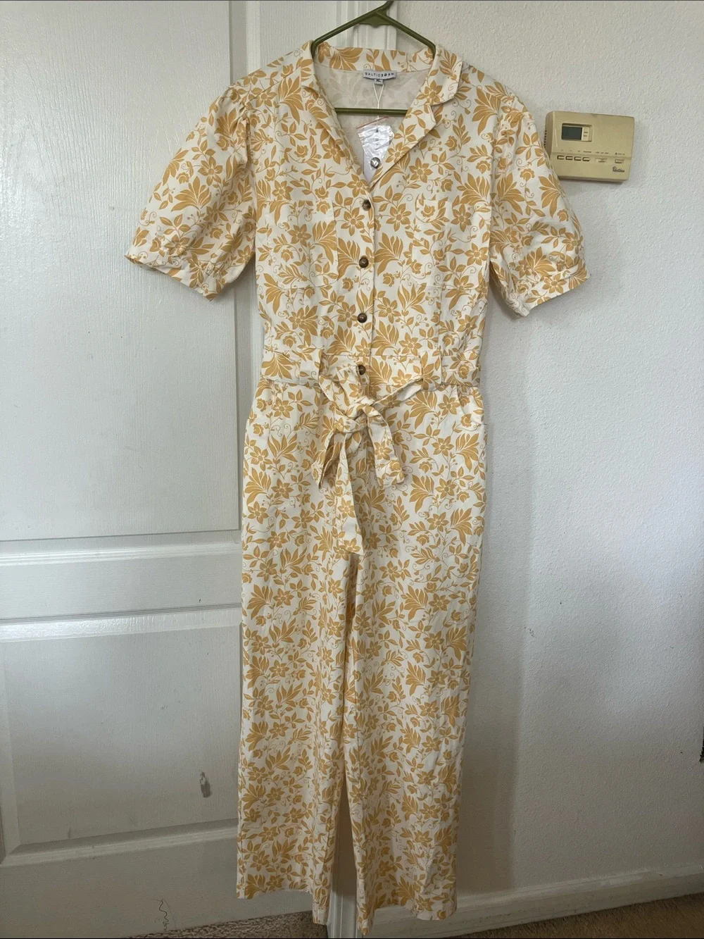 NWT Baltic Born Cotton Blend  Floral Tie-Waist Jumpsuit in Soft Yellow size XL - Picture 2 of 12